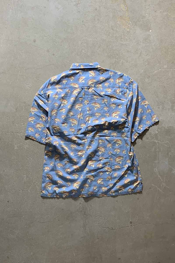 90'S B.D FISH PATTERN S/S SHIRT / BLUE [SIZE:L USED]
