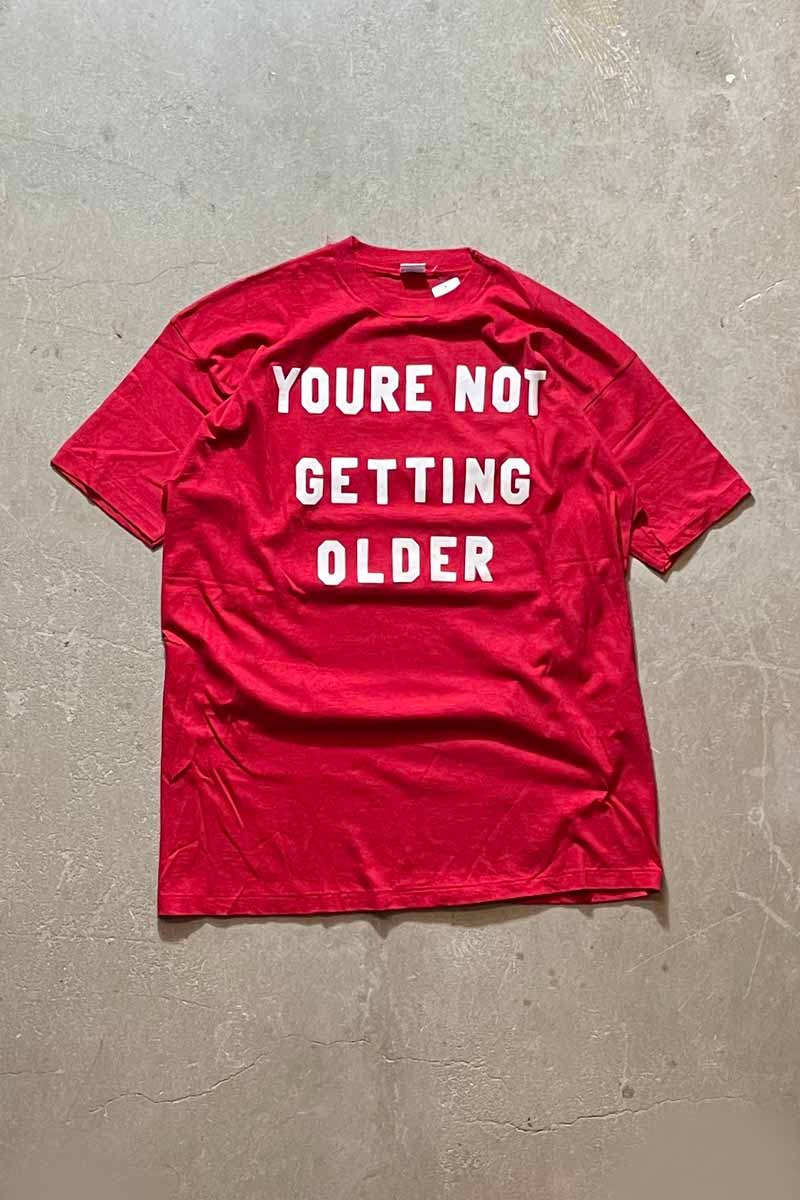 80'S JUST BETTER 50 S/S MESSAGE TEE SHIRT / RED / WHITE [SIZE: XL DEADSTOCK/NOS]