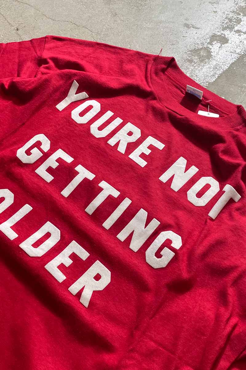 80'S JUST BETTER 50 S/S MESSAGE TEE SHIRT / RED / WHITE [SIZE: XL DEADSTOCK/NOS]