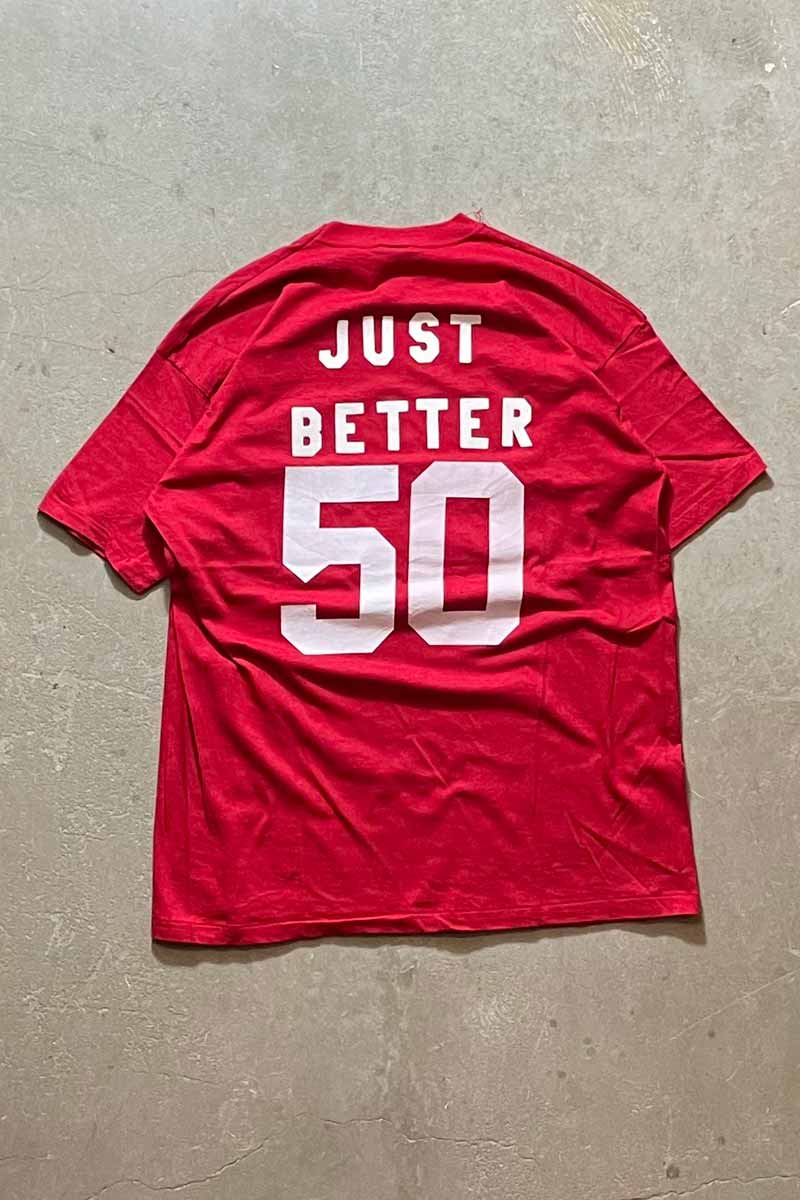 80'S JUST BETTER 50 S/S MESSAGE TEE SHIRT / RED / WHITE [SIZE: XL DEADSTOCK/NOS]
