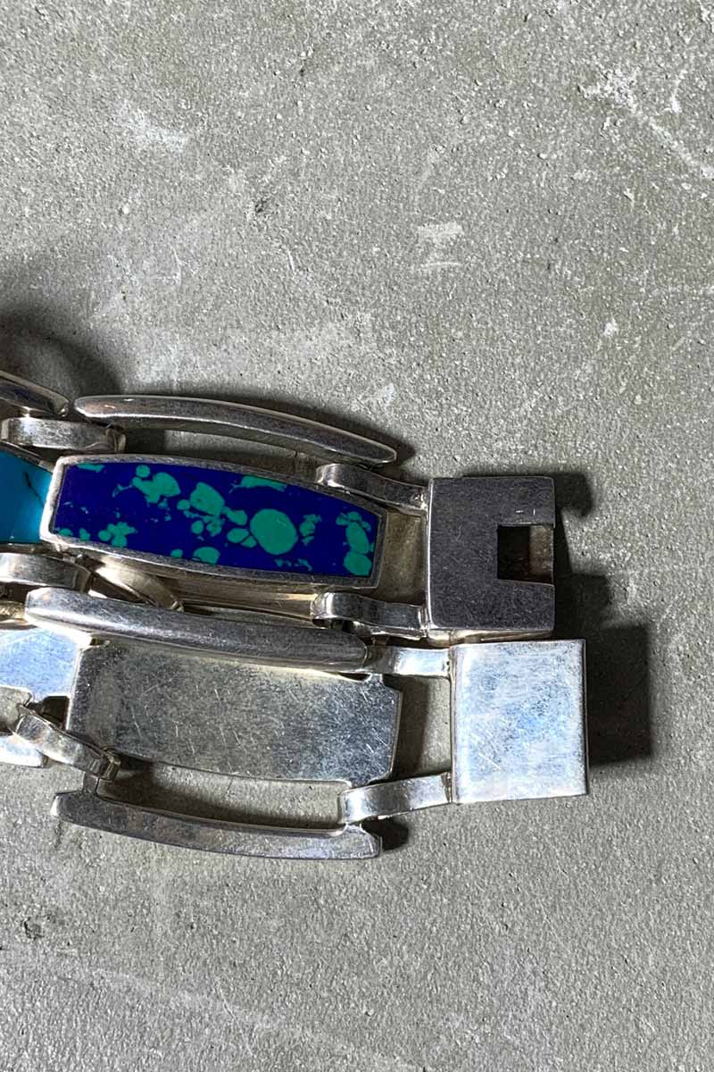 MADE IN MEXICO 925 SILVER BRACELET W/AZURITE / TURQUOISE / LAPIS LAZULI [SIZE: ONE SIZE USED]