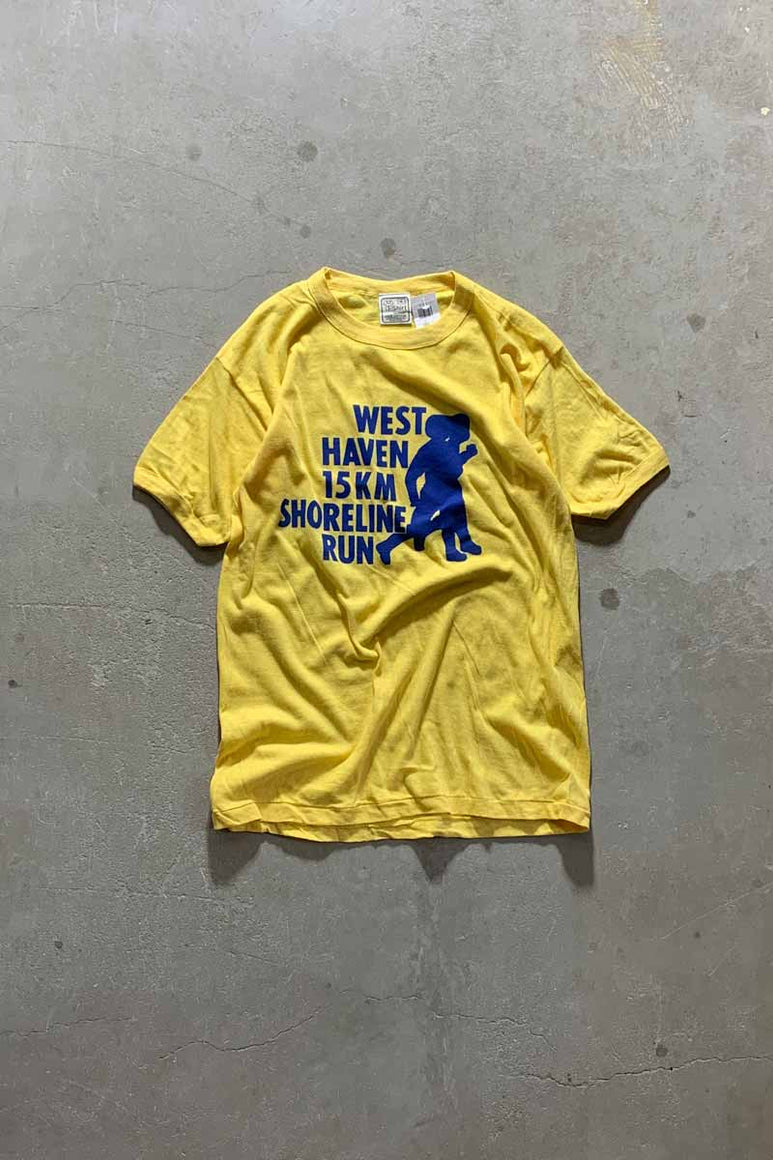 MADE IN PAKISTAN 90'S WEST HEAVEN SHORELINE RUN T-SHIRT/ YELLOW [SIZE: XL USED]