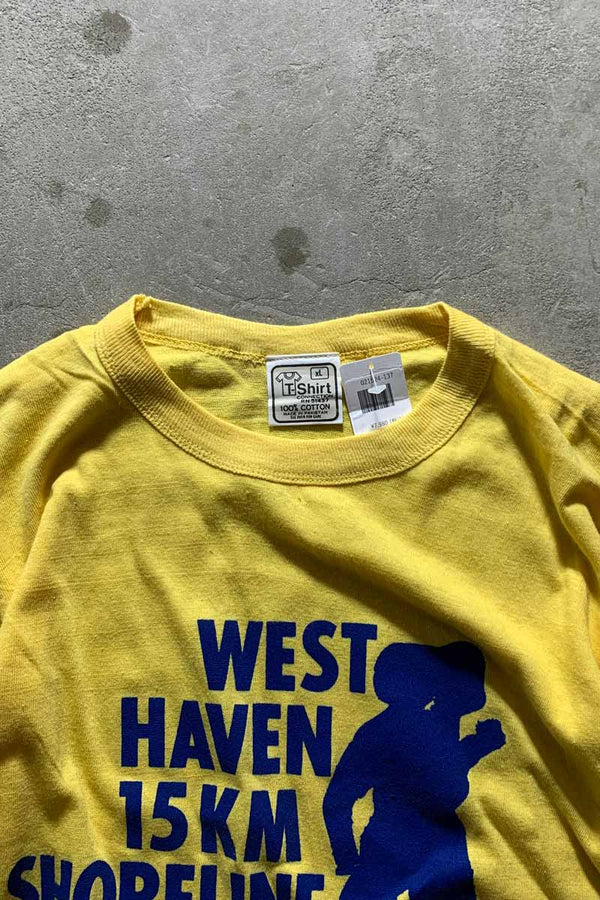 MADE IN PAKISTAN 90'S WEST HEAVEN SHORELINE RUN T-SHIRT/ YELLOW [SIZE: XL USED]