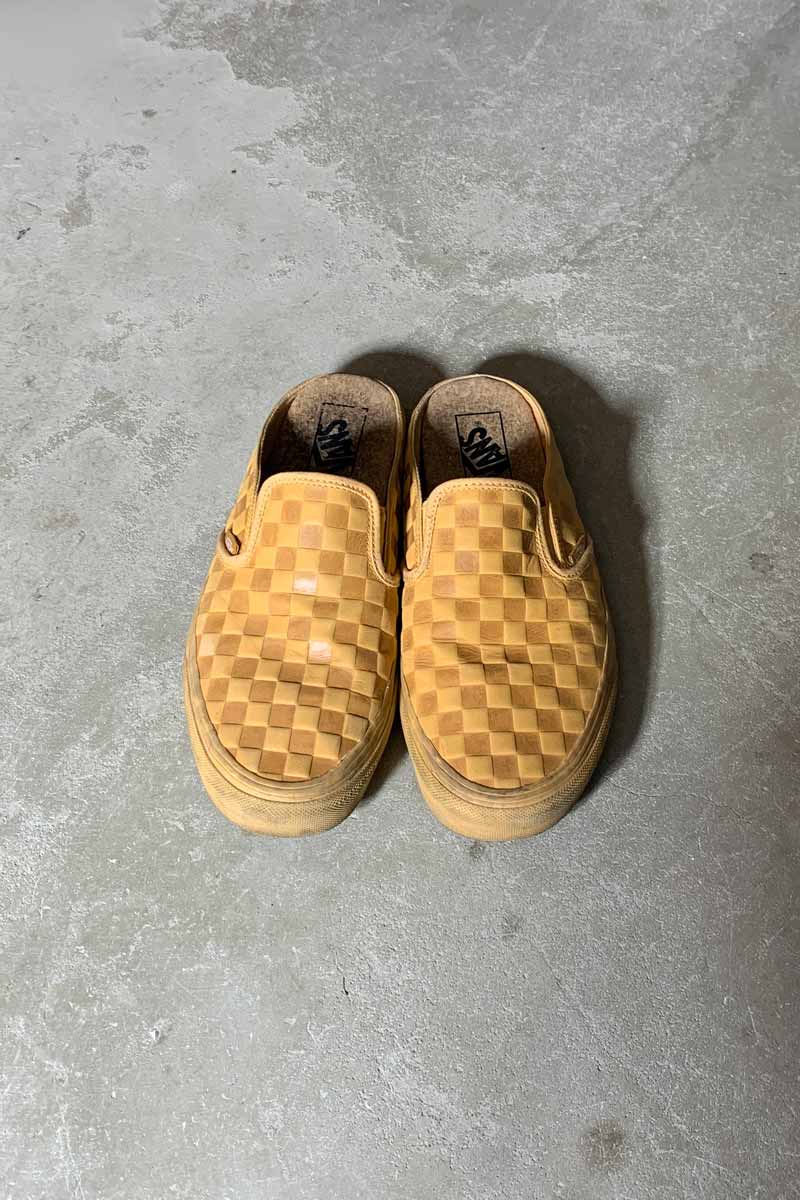 LEATHER CHECKER FLAG SLIP-ON / BEIGE [SIZE: US9 (27cm相当) USED]