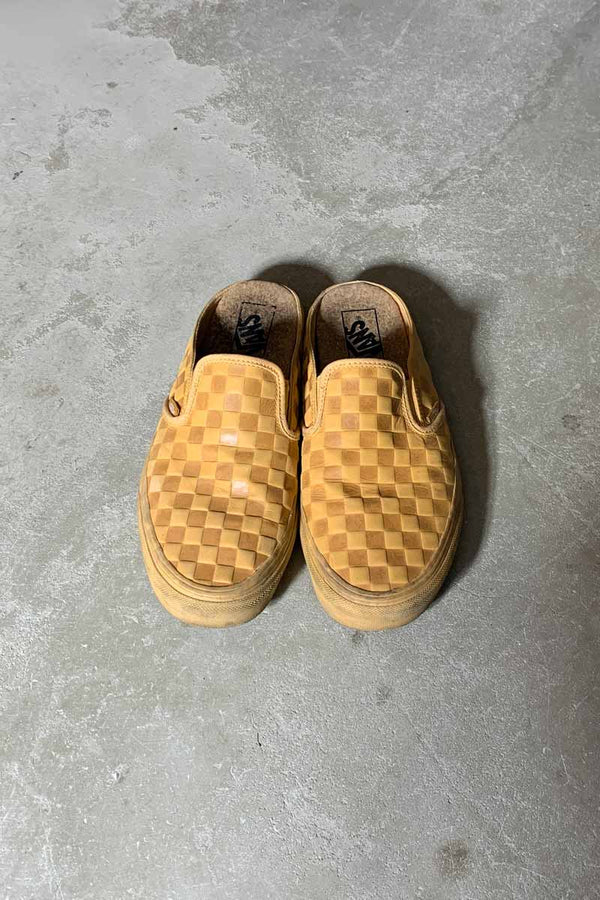 LEATHER CHECKER FLAG SLIP-ON / BEIGE [SIZE: US9 (27cm相当) USED]