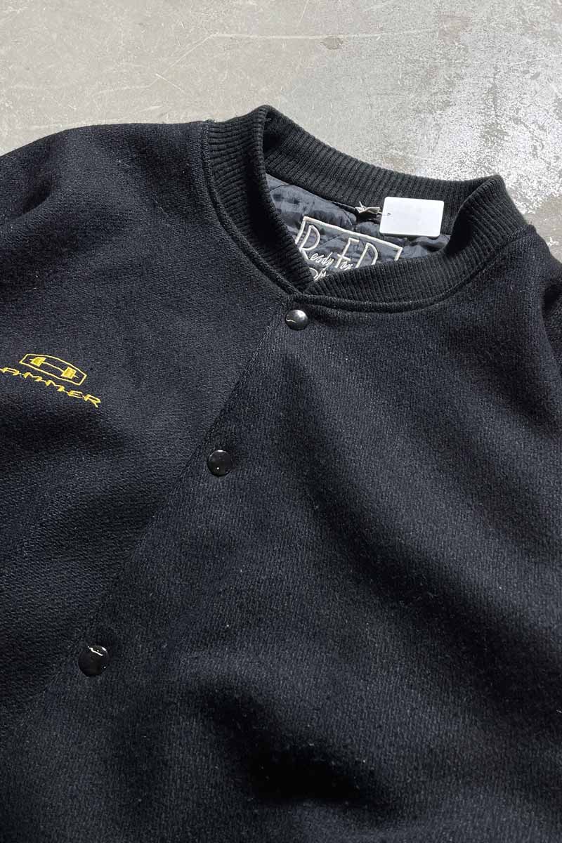 90'S HAMMER BACK EMBROIDERY STADIUM JACKET W/QUILTING LINER / BLACK [SIZE: XL USED]
