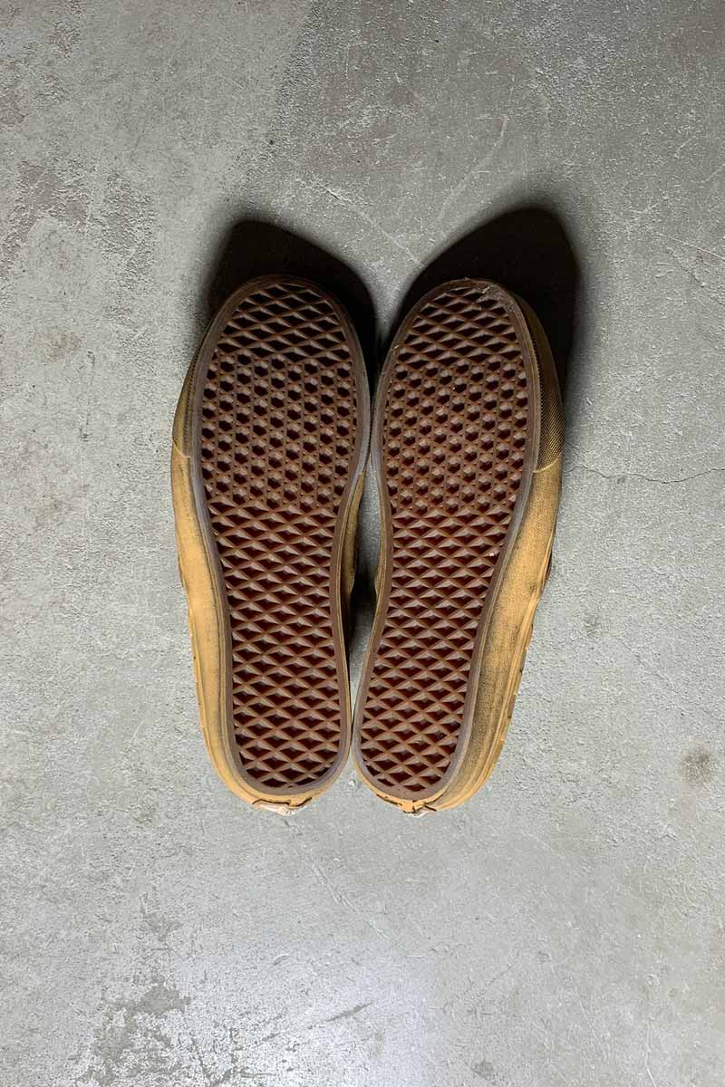 LEATHER CHECKER FLAG SLIP-ON / BEIGE [SIZE: US9 (27cm相当) USED]