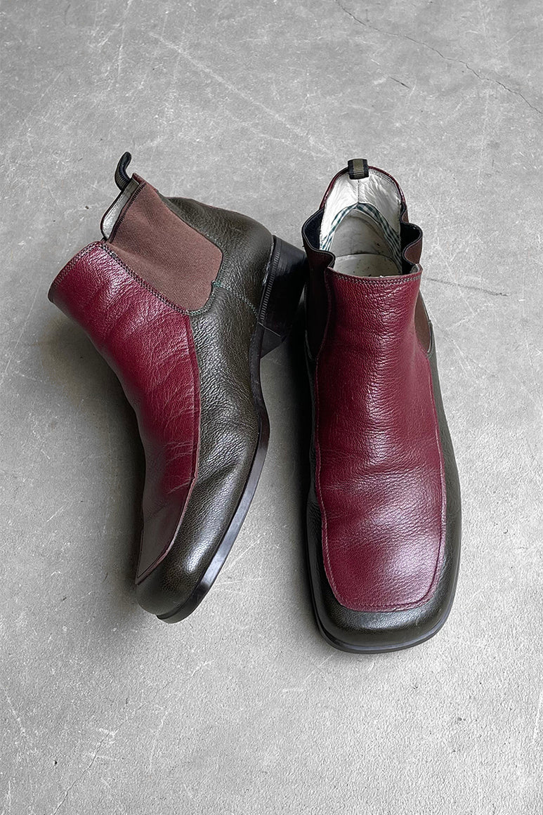 MADE IN ITALY LEATHER SIDE-GORE BOOTS / BURGUNDY [SIZE UK7.5 (26.0cm相当) USED]