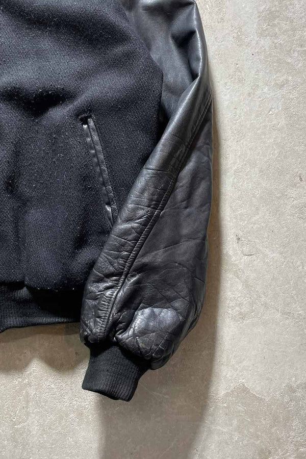 90'S HAMMER BACK EMBROIDERY STADIUM JACKET W/QUILTING LINER / BLACK [SIZE: XL USED]