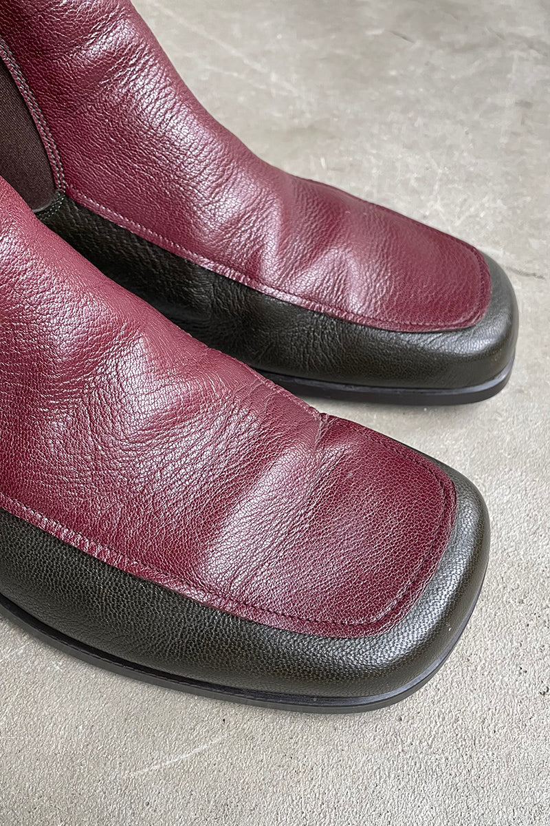 MADE IN ITALY LEATHER SIDE-GORE BOOTS / BURGUNDY [SIZE UK7.5 (equivalent to 26.0cm) USED]