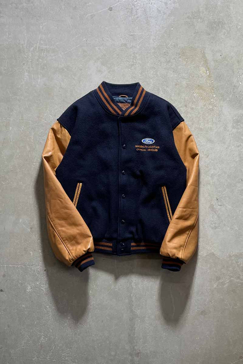 MADE IN USA 80-90'S FORD WOOL LEATHER STADIUM JACKET/ NAVY [SIZE: M USED]