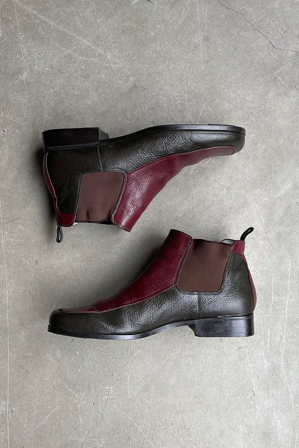 MADE IN ITALY LEATHER SIDE-GORE BOOTS / BURGUNDY [SIZE UK7.5 (equivalent to 26.0cm) USED]
