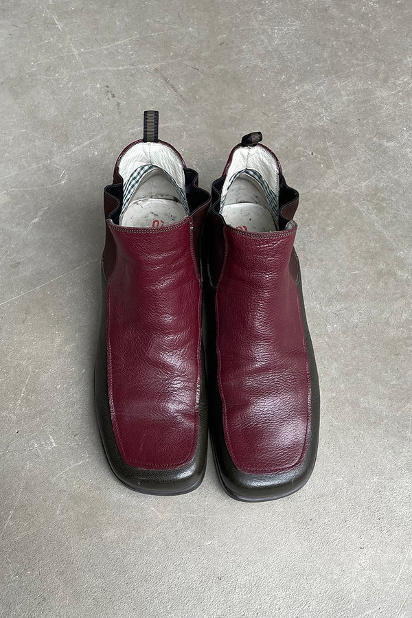 MADE IN ITALY LEATHER SIDE-GORE BOOTS / BURGUNDY [SIZE UK7.5 (equivalent to 26.0cm) USED]