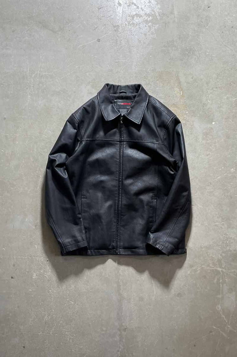 Y2K EARLY 00'S ZIP UP LEATHER JACKET / BLACK [SIZE: L USED]