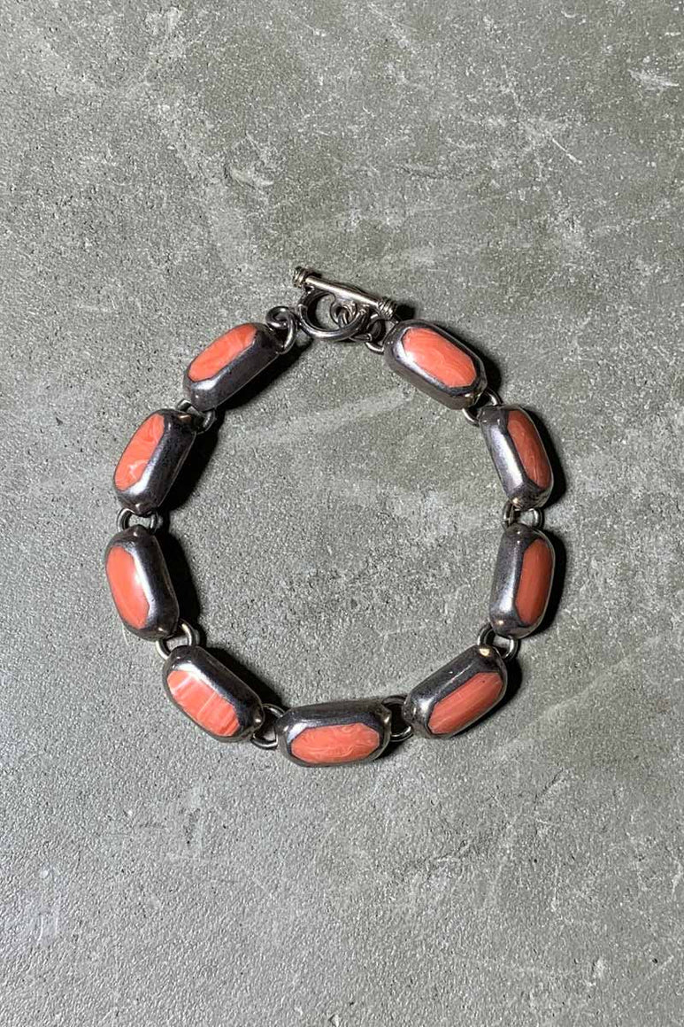 MADE IN MEXICO 950 SILVER BRACELET W/PINK OPAL [SIZE: ONE SIZE USED]