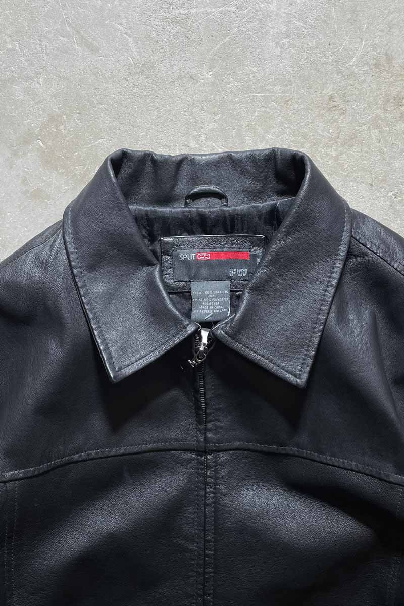 Y2K EARLY 00'S ZIP UP LEATHER JACKET / BLACK [SIZE: L USED]