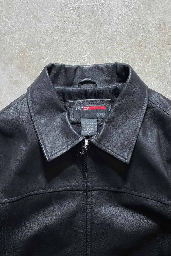Y2K EARLY 00'S ZIP UP LEATHER JACKET / BLACK [SIZE: L USED]