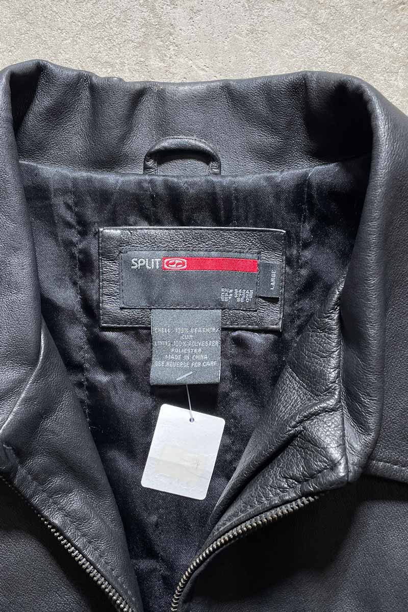 Y2K EARLY 00'S ZIP UP LEATHER JACKET / BLACK [SIZE: L USED]