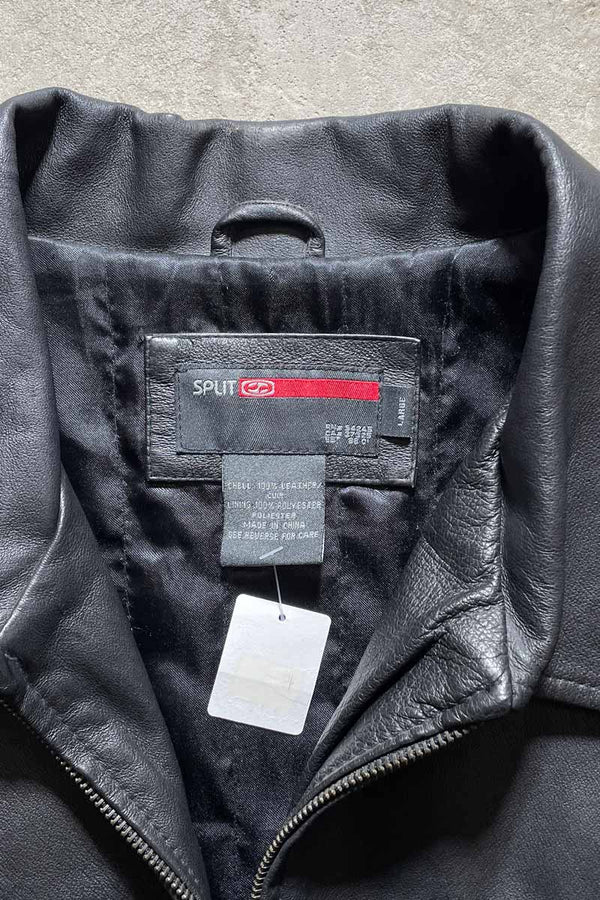 Y2K EARLY 00'S ZIP UP LEATHER JACKET / BLACK [SIZE: L USED]
