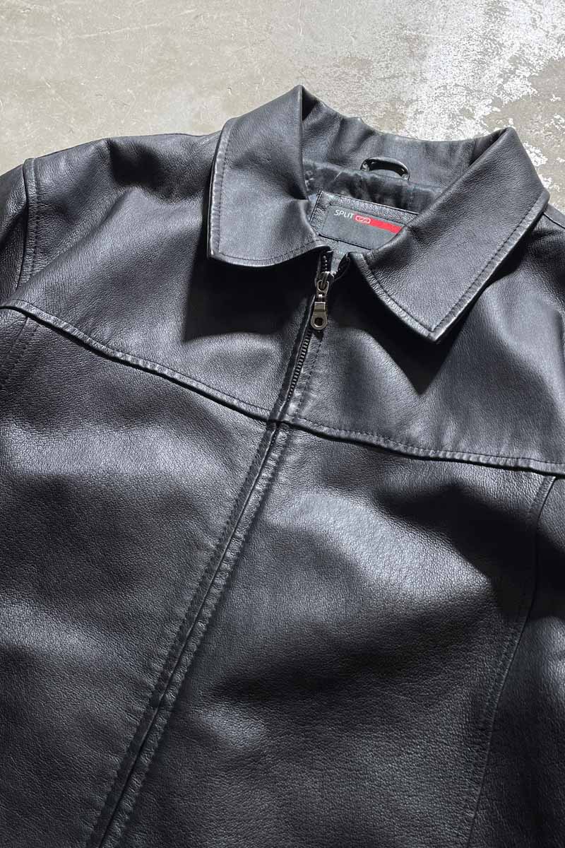 Y2K EARLY 00'S ZIP UP LEATHER JACKET / BLACK [SIZE: L USED]