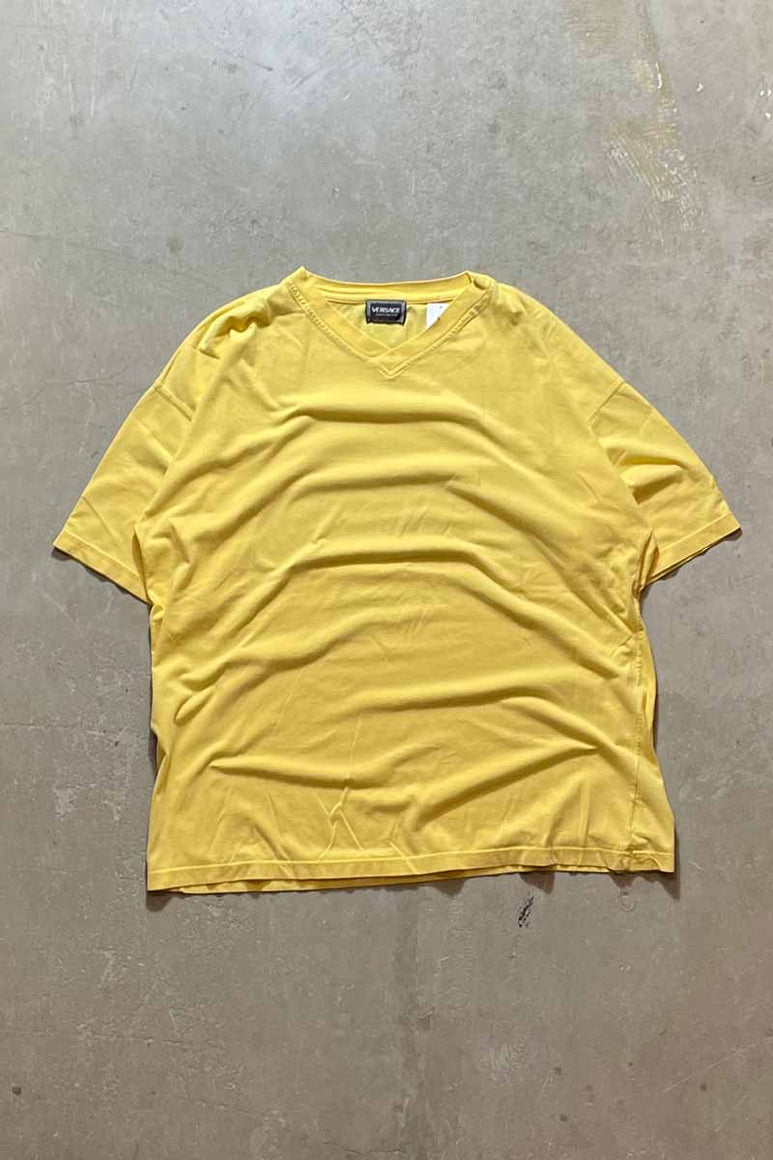 MADE IN ITALY 90'S V-NECK TEE SHIRT / YELLOW [SIZE: XL USED]
