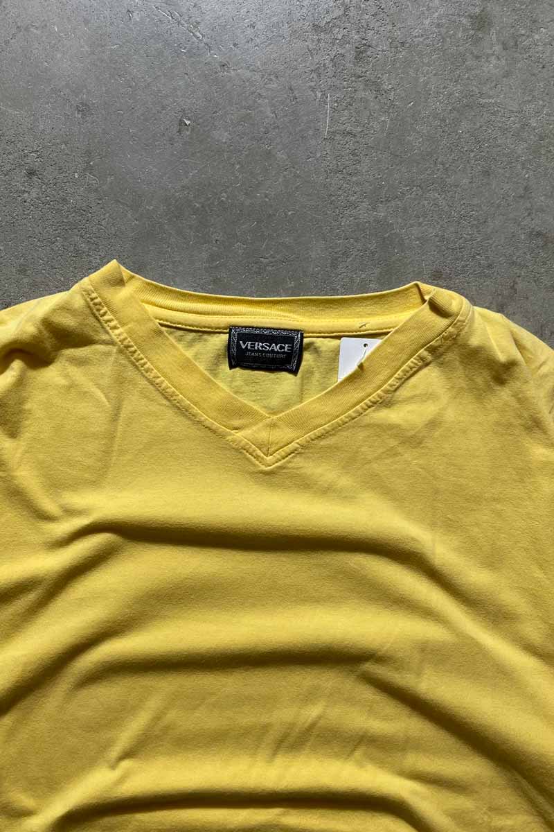 MADE IN ITALY 90'S V-NECK TEE SHIRT / YELLOW [SIZE: XL USED]