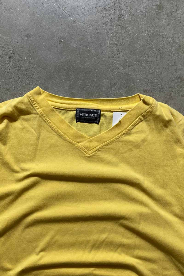 MADE IN ITALY 90'S V-NECK TEE SHIRT / YELLOW [SIZE: XL USED]