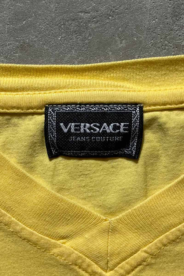 MADE IN ITALY 90'S V-NECK TEE SHIRT / YELLOW [SIZE: XL USED]
