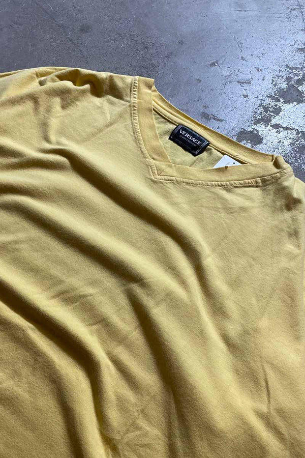 MADE IN ITALY 90'S V-NECK TEE SHIRT / YELLOW [SIZE: XL USED]