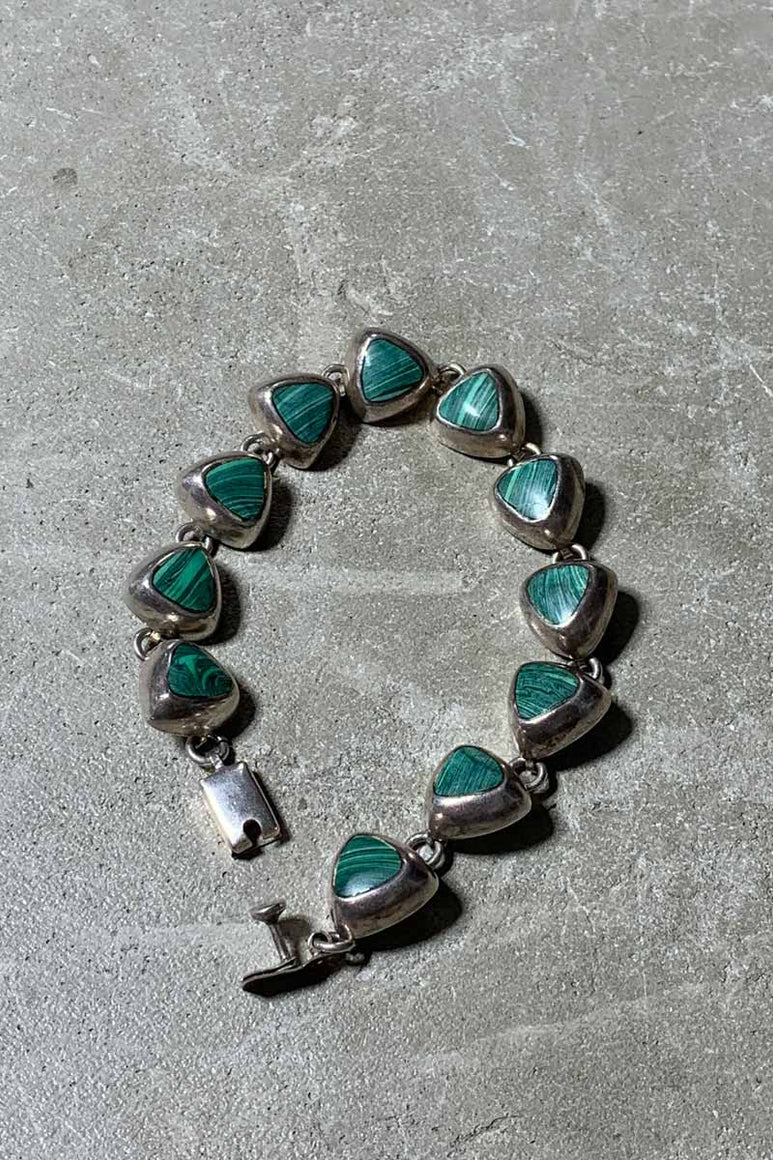 MADE IN MEXICO 925 SILVER BRACELET W/MALACHITE [SIZE: ONE SIZE USED]