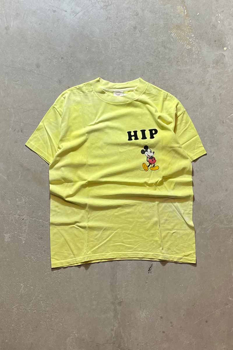 MADE IN USA 90'S S/S MICKEY MOUSE HIP T-SHIRT / LIME GREEN [SIZE: XL USED]