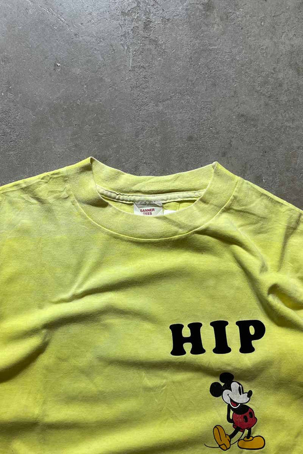 MADE IN USA 90'S S/S MICKEY MOUSE HIP T-SHIRT / LIME GREEN [SIZE: XL USED]