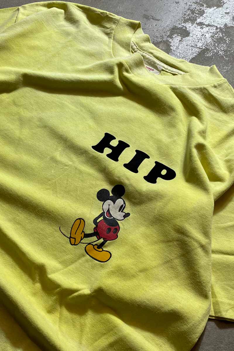 MADE IN USA 90'S S/S MICKEY MOUSE HIP T-SHIRT / LIME GREEN [SIZE: XL USED]