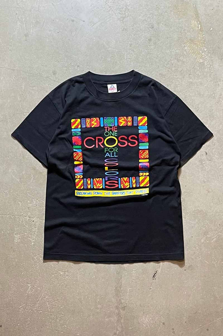 MADE IN USA S/S THE ONE CROSS FOR ALL T-SHIRT / BLACK/MULTI [SIZE: L USED]