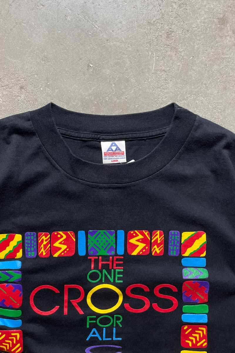MADE IN USA S/S THE ONE CROSS FOR ALL T-SHIRT / BLACK/MULTI [SIZE: L USED]