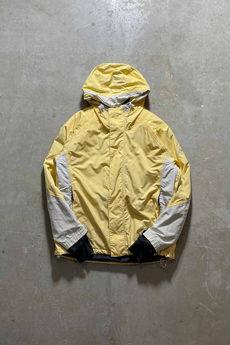 Y2K EARLY 00'S OUTER LAYER 3 ZIP UP NYLON HOODIE JACKET W/ QUILTING LINER / YELLOW [SIZE: XL USED]