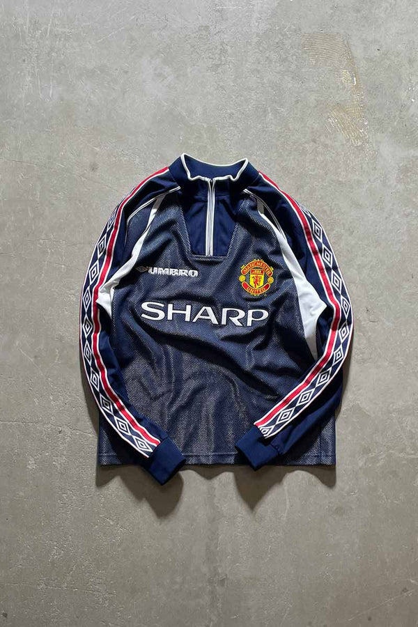 98-99 L/S MANCHESTER U AWAY GOALKEEPER UNIFORM GAME SHIRT / NAVY [SIZE: L USED]