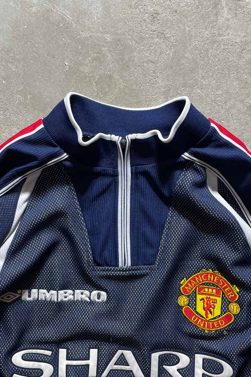 98-99 L/S MANCHESTER U AWAY GOALKEEPER UNIFORM GAME SHIRT / NAVY [SIZE: L USED]