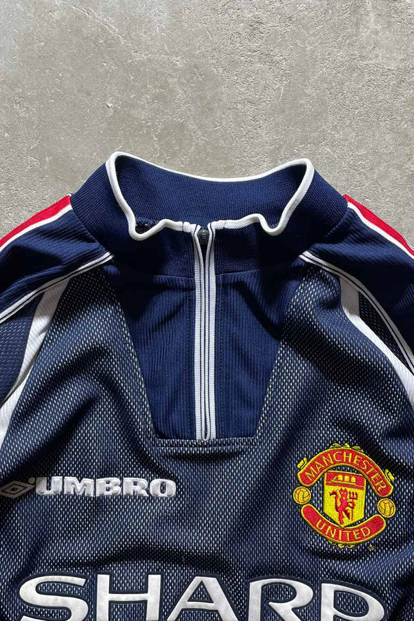 98-99 L/S MANCHESTER U AWAY GOALKEEPER UNIFORM GAME SHIRT / NAVY [SIZE: L USED]