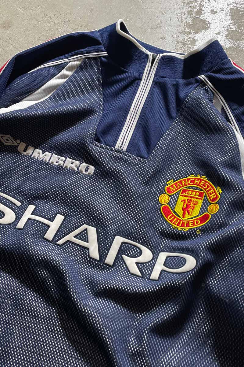 98-99 L/S MANCHESTER U AWAY GOALKEEPER UNIFORM GAME SHIRT / NAVY [SIZE: L USED]
