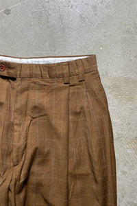 MADE IN ITALY 90'S TWO TUCK CHECK SLACKS PANTS / BROWN [SIZE: W33 x L30 USED]
