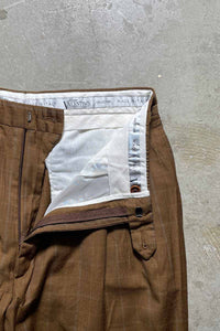 MADE IN ITALY 90'S TWO TUCK CHECK SLACKS PANTS / BROWN [SIZE: W33 x L30 USED]
