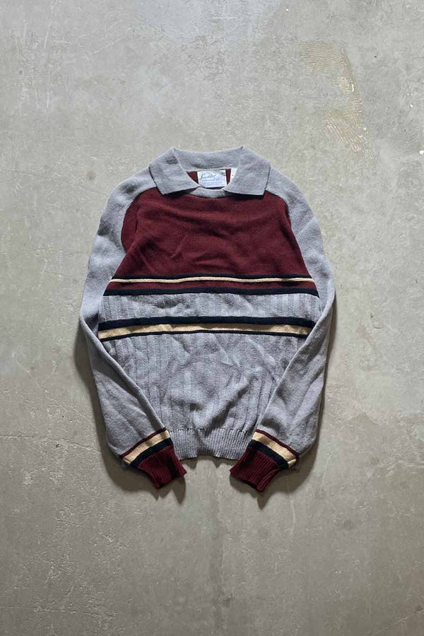80'S ACRYLIC KNIT POLO SHIRT / GRAY [SIZE: L USED]