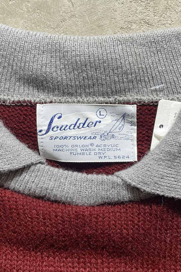 80'S ACRYLIC KNIT POLO SHIRT / GRAY [SIZE: L USED]