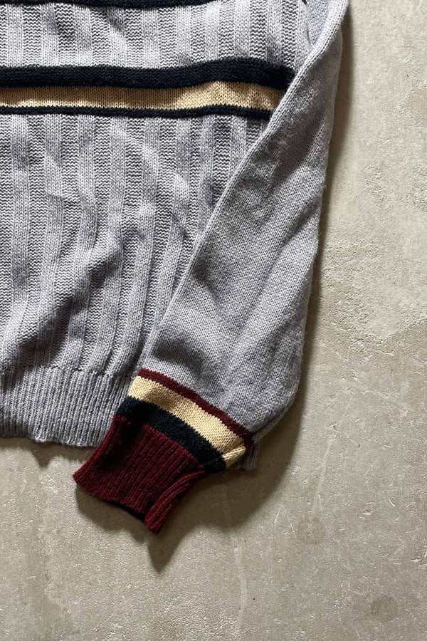 80'S ACRYLIC KNIT POLO SHIRT / GRAY [SIZE: L USED]