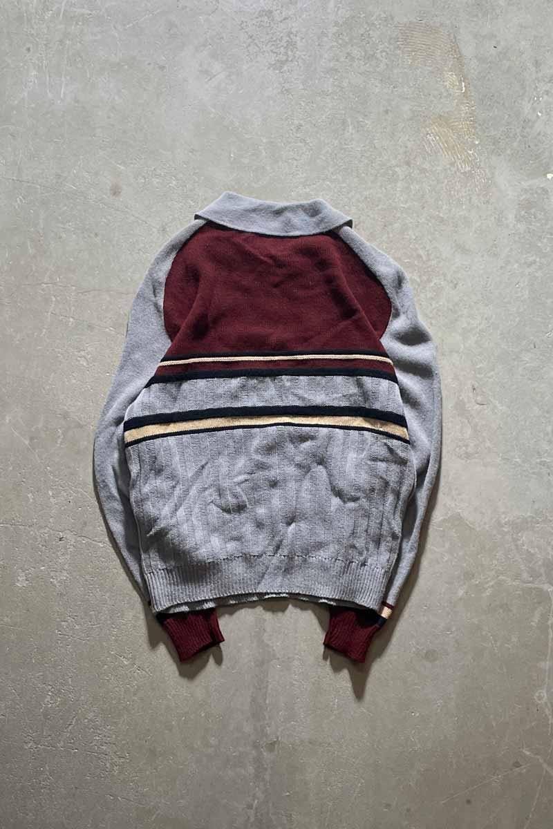 80'S ACRYLIC KNIT POLO SHIRT / GRAY [SIZE: L USED]