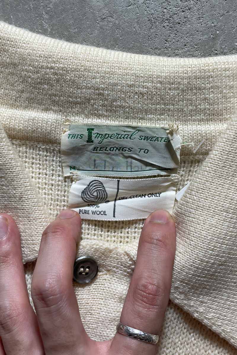 70'S BORDER WOOL KNIT POLO SHIRT / WHITE [SIZE: M USED]