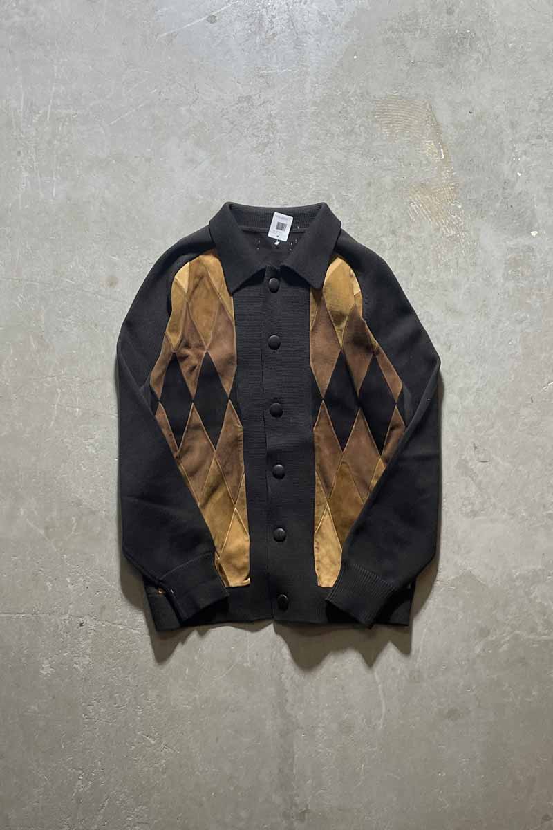 70'S SUEDE LEATHER ACRYLIC KNIT JACKET / BROWN [SIZE: XL USED]