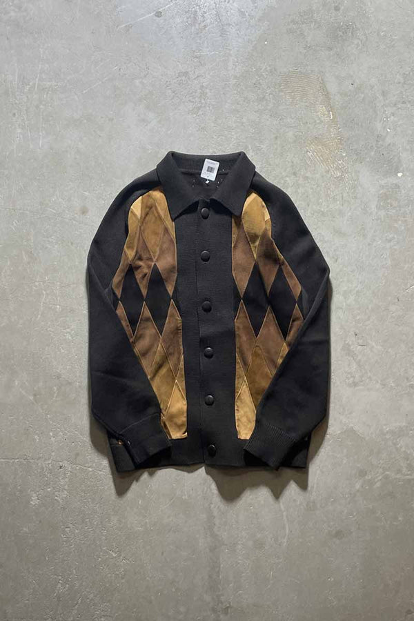 70'S SUEDE LEATHER ACRYLIC KNIT JACKET / BROWN [SIZE: XL USED]