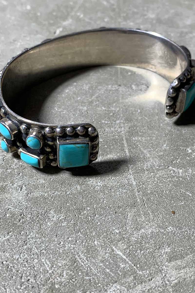 VINTAGE SILVER JEWELRY | 925 SILVER BANGLE W/TURQUOISE – STOCK